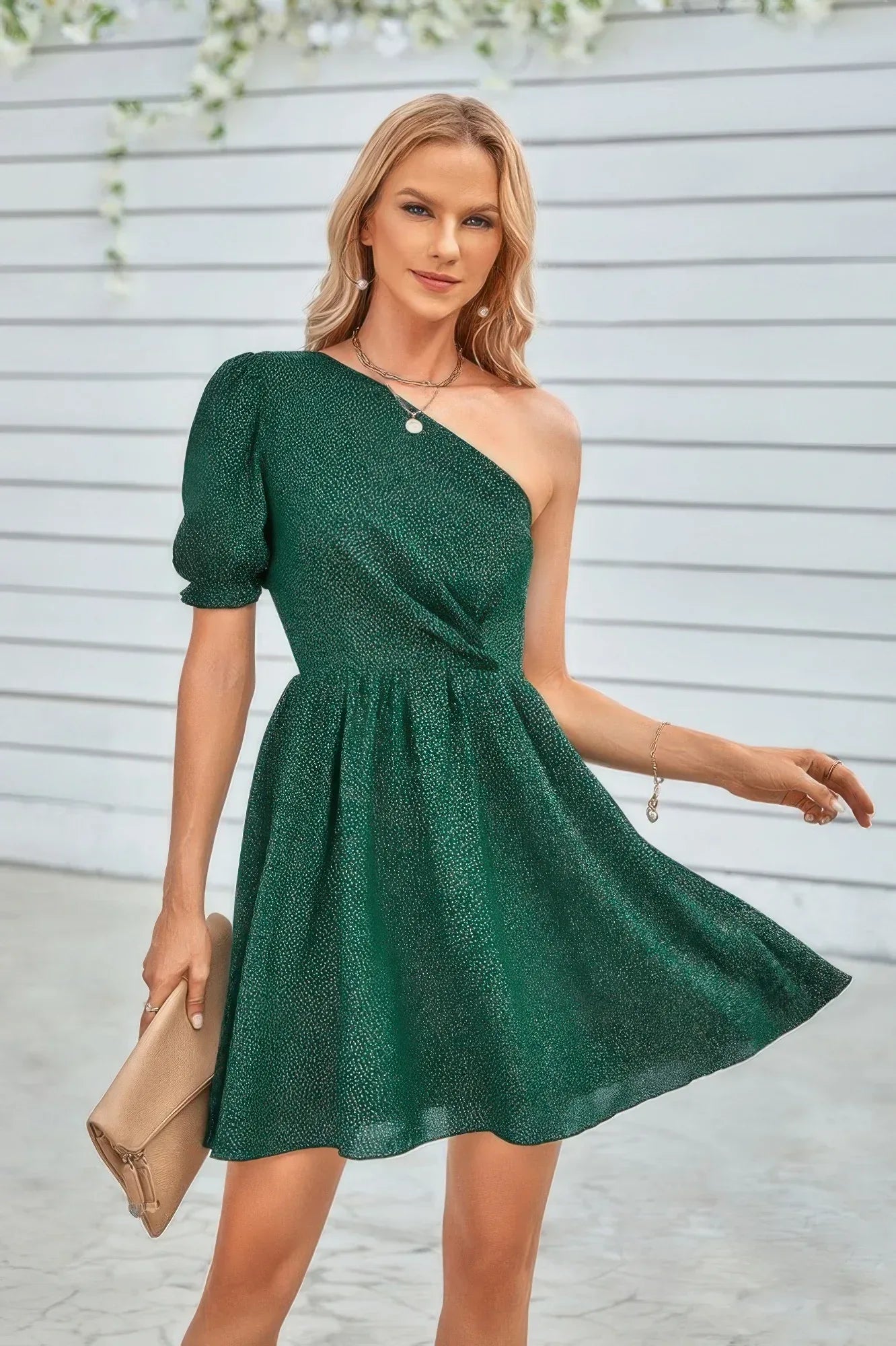 One Shoulder Polka Dot Puff Sleeve Ruffle Dress | Mixtshop LLC