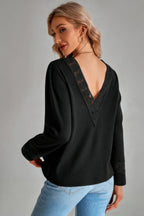 Knit Solid Double Wearing Lace V Neck Loose Top | Mixtshop LLC