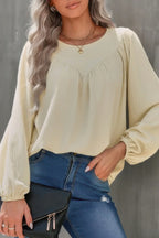 Crew Neck Solid Long Lantern Sleeve Shirt | Mixtshop LLC
