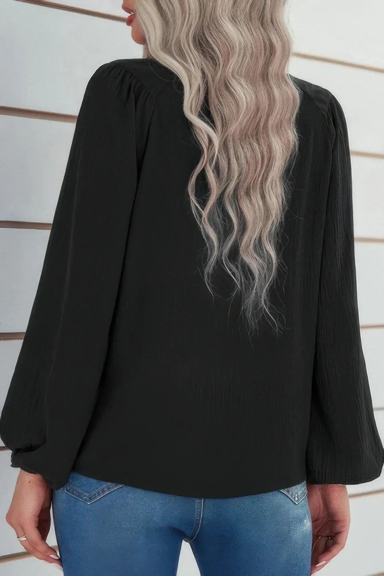 Crew Neck Solid Long Lantern Sleeve Shirt | Mixtshop LLC