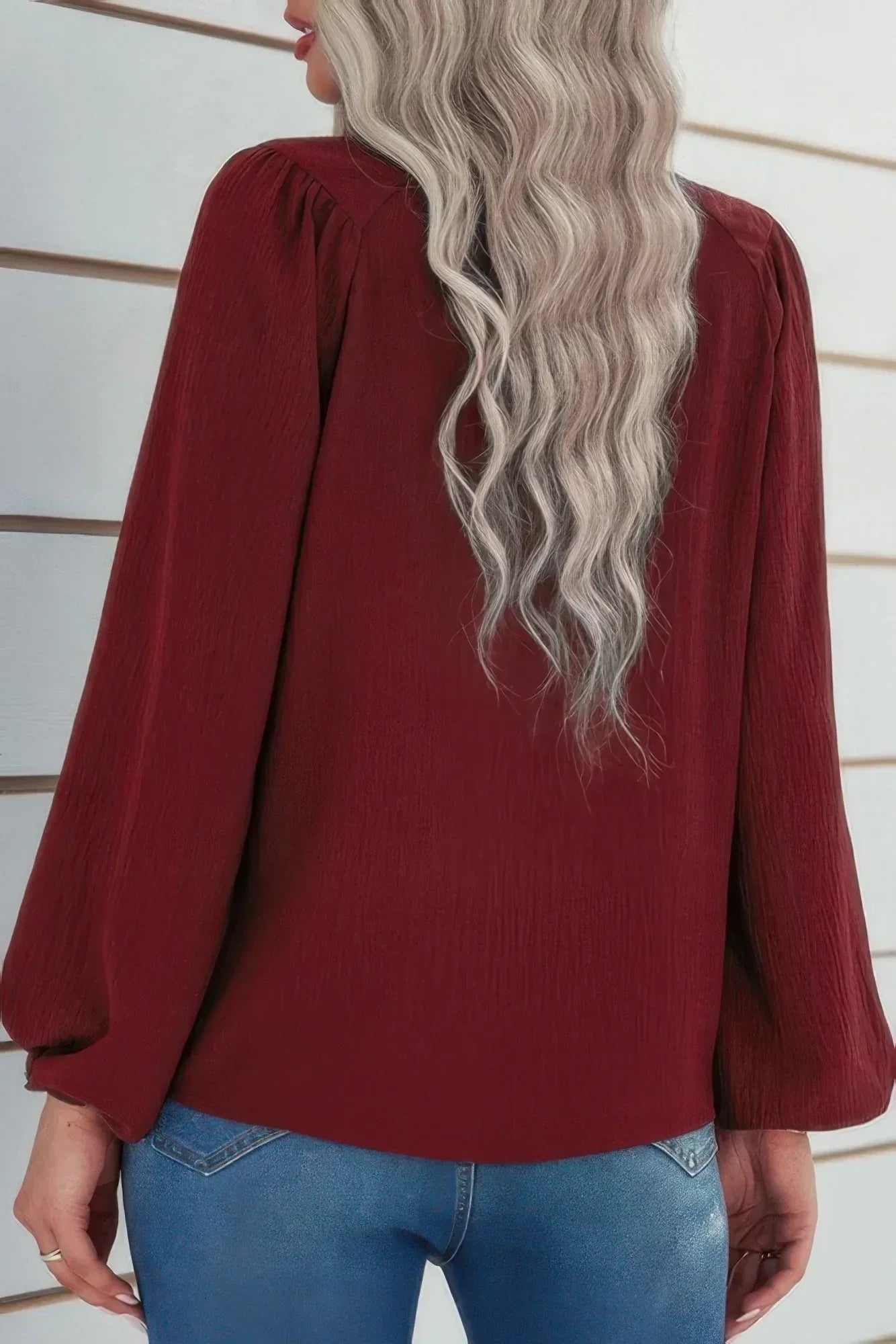 Crew Neck Solid Long Lantern Sleeve Shirt | Mixtshop LLC