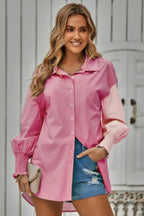 Color Block Button Down Cuffed Sleeves Blouse | Mixtshop LLC