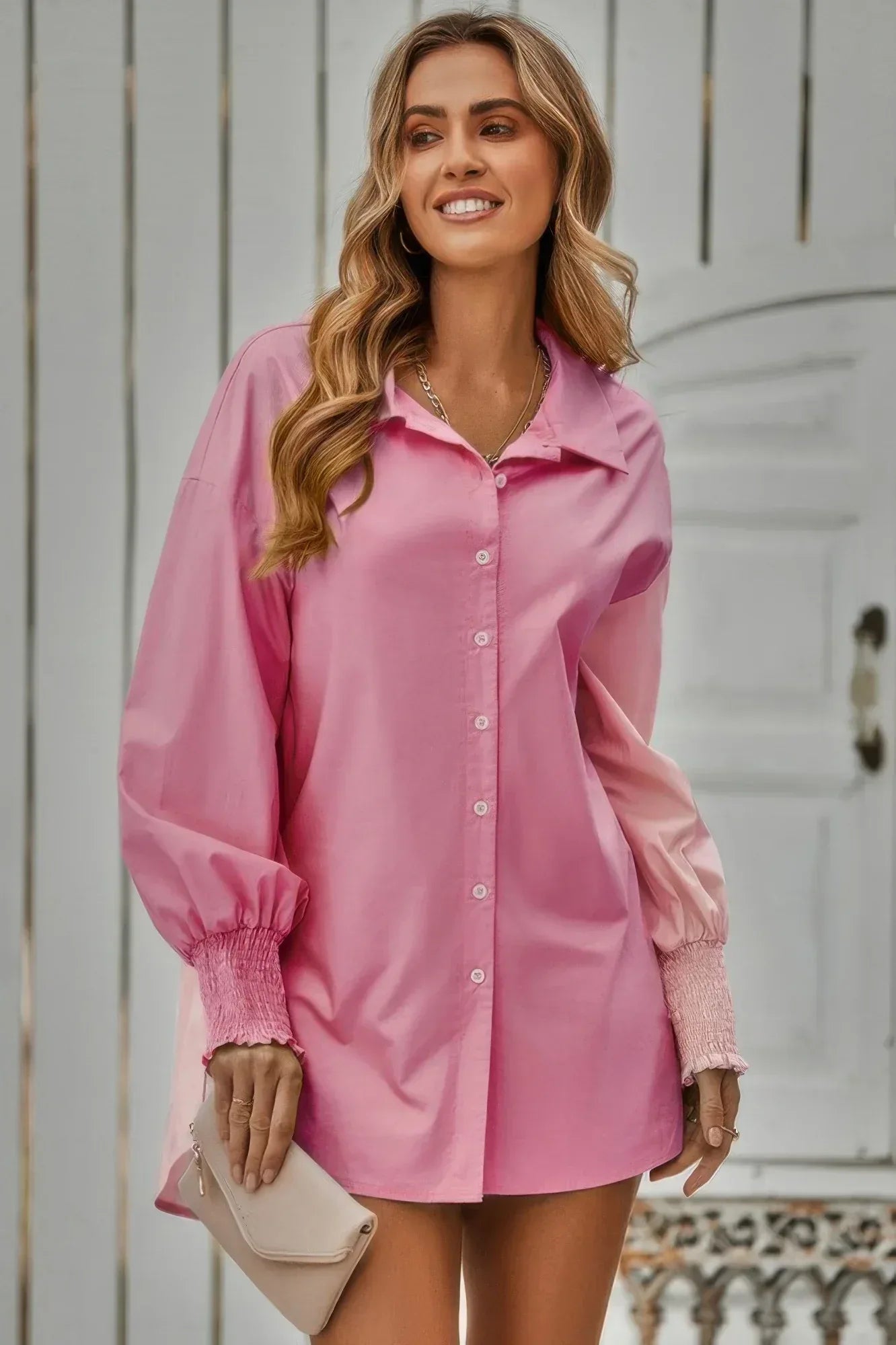 Color Block Button Down Cuffed Sleeves Blouse Secondary image