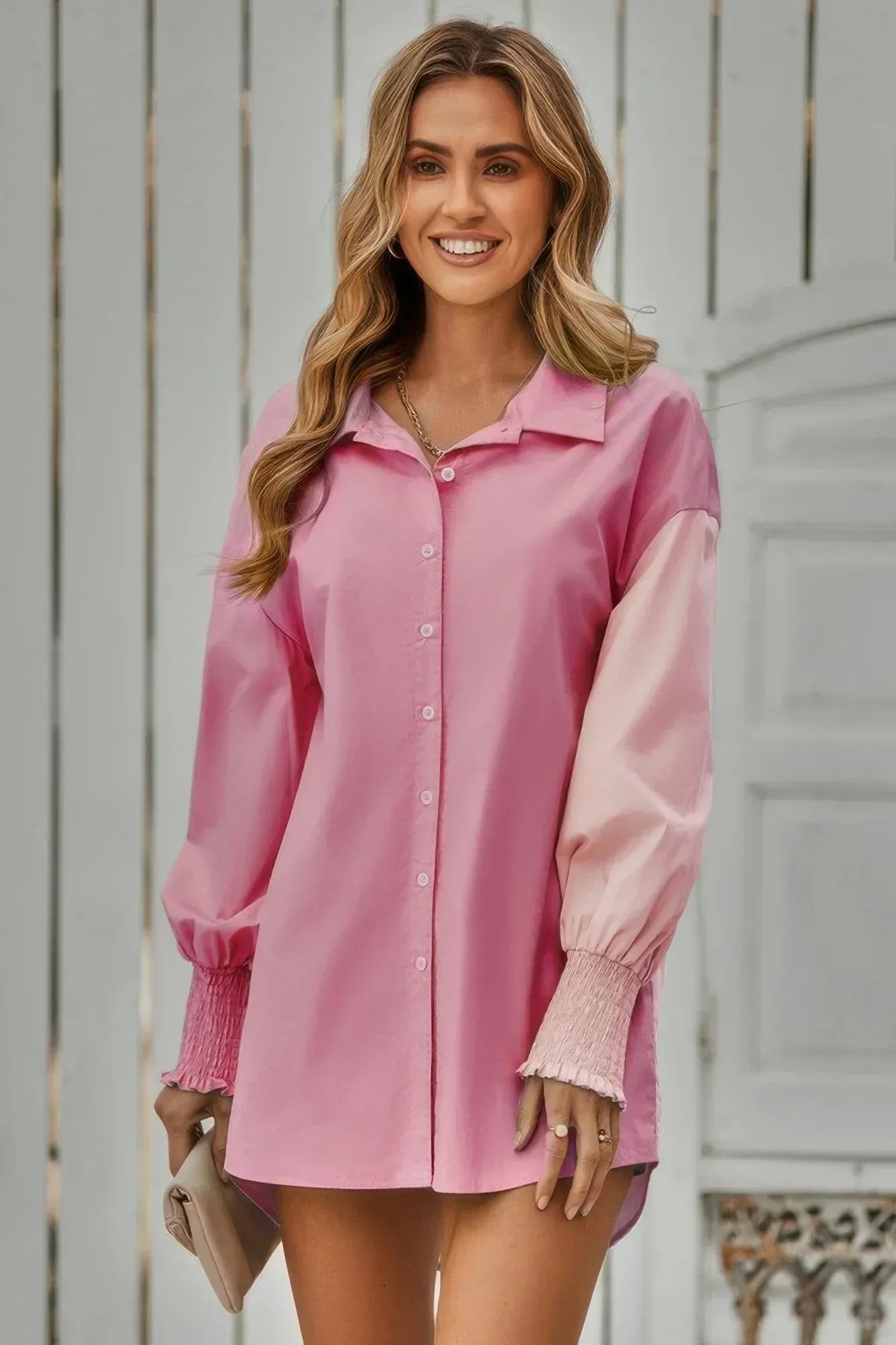 Color Block Button Down Cuffed Sleeves Blouse | Mixtshop LLC