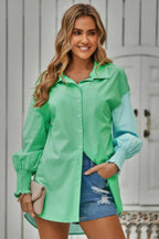 Color Block Button Down Cuffed Sleeves Blouse | Mixtshop LLC