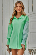Color Block Button Down Cuffed Sleeves Blouse | Mixtshop LLC