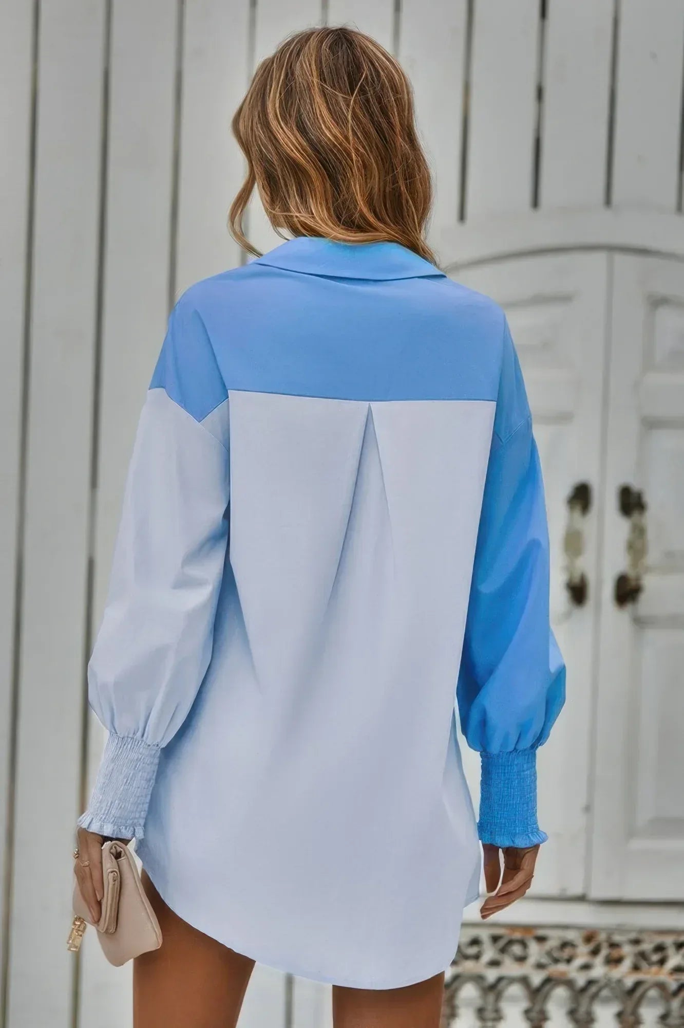 Color Block Button Down Cuffed Sleeves Blouse | Mixtshop LLC