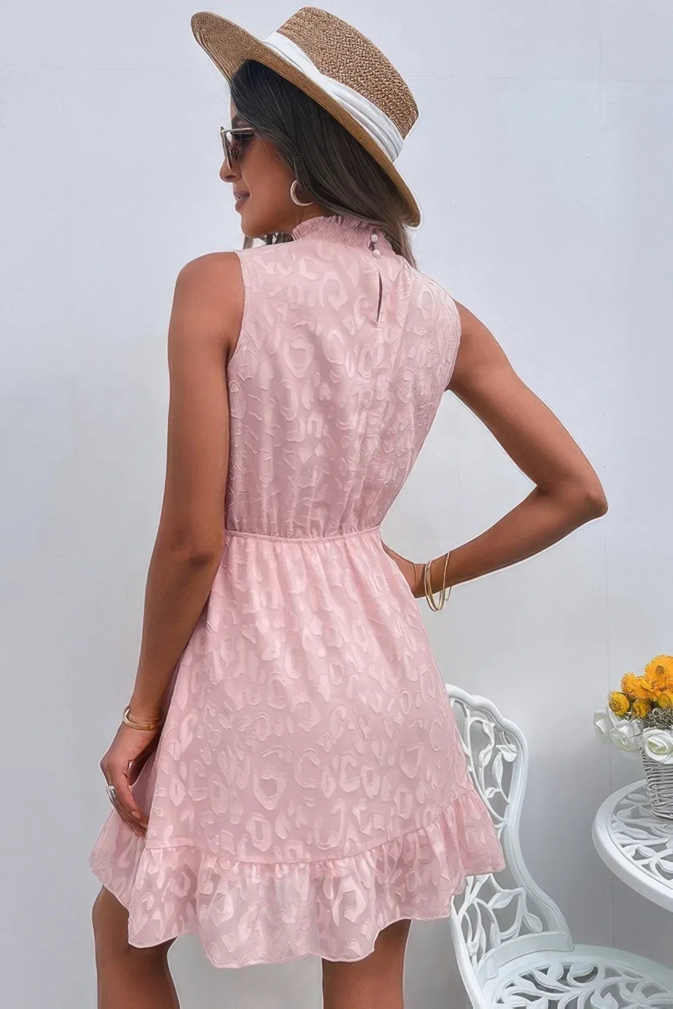 Sleeveless High Neck A Line Ruffle Hem Dress | Mixtshop LLC