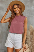 Sleeveless Swiss Dot Ruched Loose Fit Blouse | Mixtshop LLC
