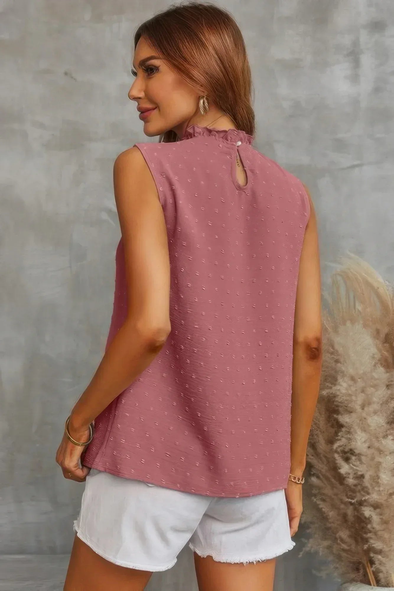 Sleeveless Swiss Dot Ruched Loose Fit Blouse | Mixtshop LLC