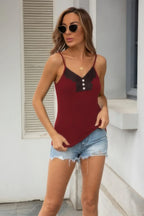 Embroidery Mesh Detail Button Cami Top | Mixtshop LLC