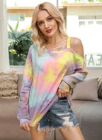 Tie Dye Off Shoulder Loose Long Sleeves Sweatshirt | Mixtshop LLC