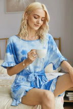 Tie Dye Ribbed Ruffle Tie Waist Pleated Romper | Mixtshop LLC