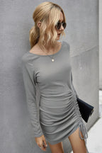 Solid Rib Knit Drawstring Front Bodycon Dress | Mixtshop LLC