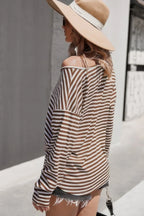 V Neck Short Sleeve Striped Tunic Shirt | Mixtshop LLC