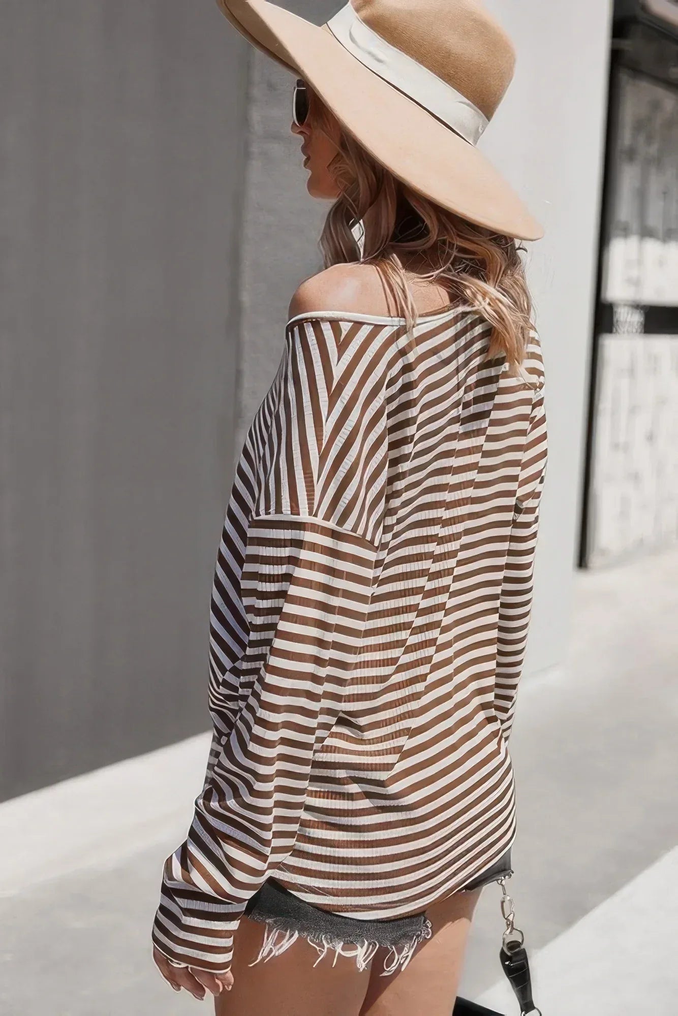 V Neck Short Sleeve Striped Tunic Shirt | Mixtshop LLC
