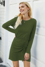 Solid Crew Neck High Waist Drawstring Dress | Mixtshop LLC