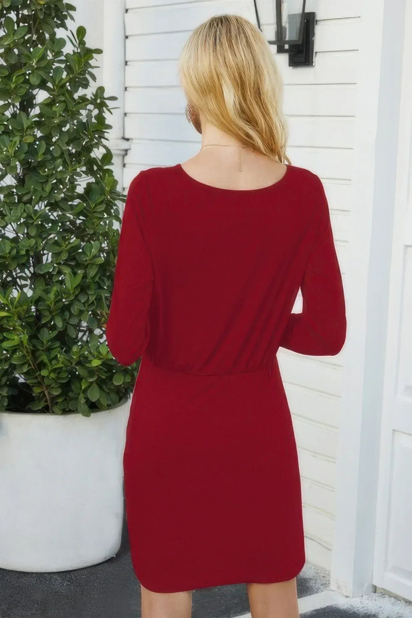 Solid Crew Neck High Waist Drawstring Dress | Mixtshop LLC