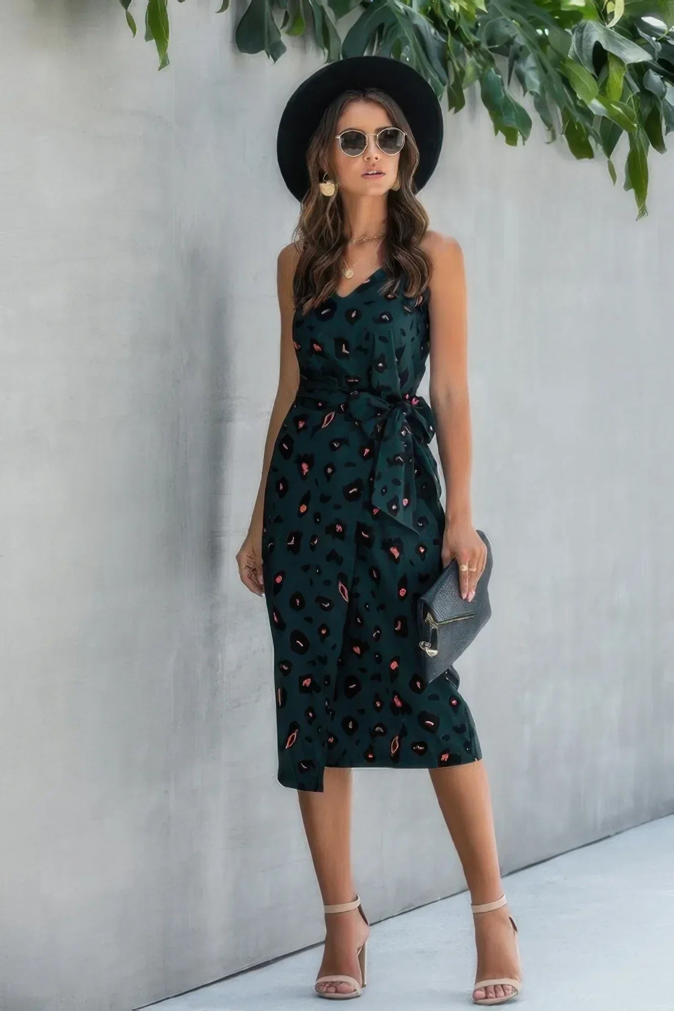 Sleeveless Print Split Thigh Belted Cami Dress | Mixtshop LLC Main image