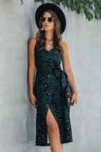 Sleeveless Print Split Thigh Belted Cami Dress | Mixtshop LLC