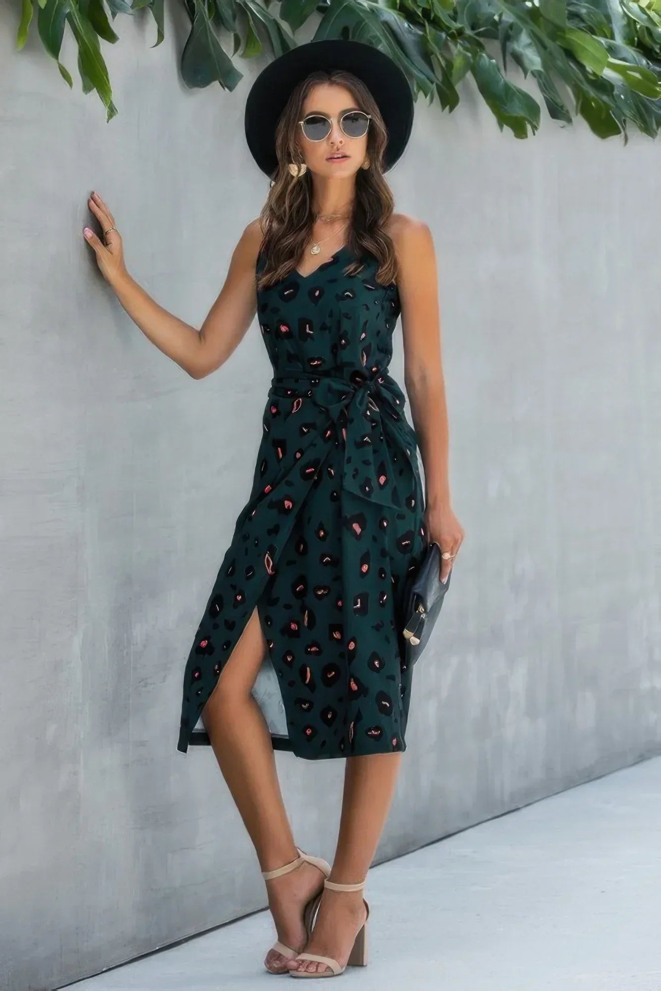 Sleeveless Print Split Thigh Belted Cami Dress | Mixtshop LLC