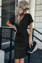 Solid Button Detail Cuffed Pocket Short Dress | Mixtshop LLC