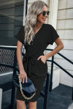 Solid Button Detail Cuffed Pocket Short Dress | Mixtshop LLC