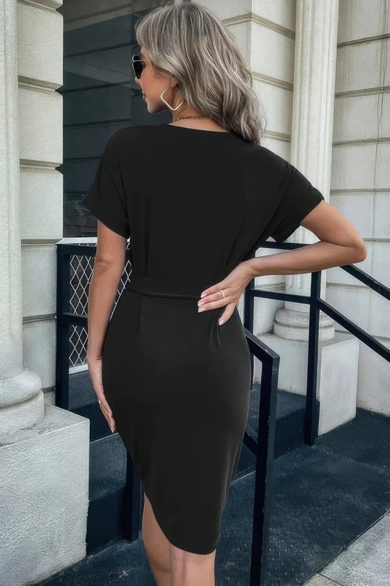 Solid Button Detail Cuffed Pocket Short Dress | Mixtshop LLC