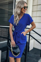 Solid Button Detail Cuffed Pocket Short Dress | Mixtshop LLC