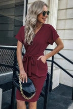 Solid Button Detail Cuffed Pocket Short Dress | Mixtshop LLC