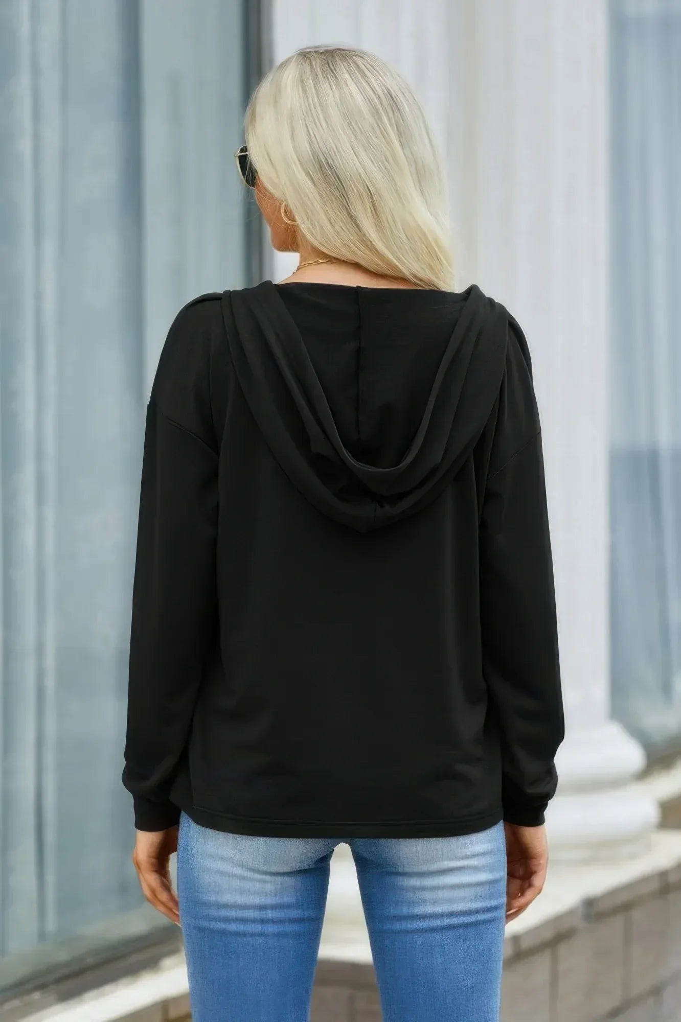 Solid Lace Trim Long Sleeve Loose Hoodie | Mixtshop LLC