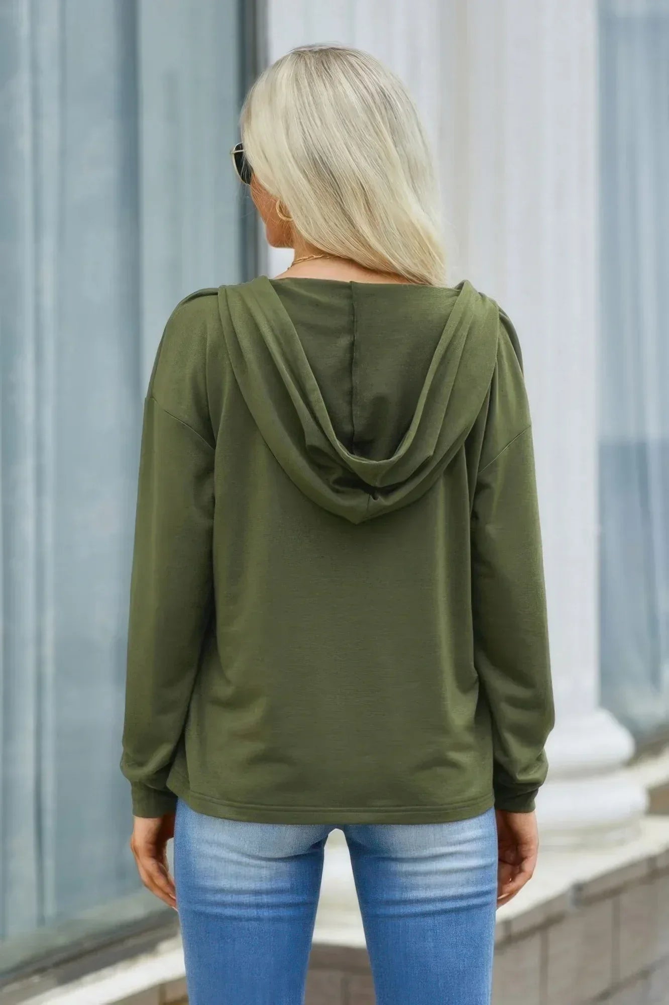 Solid Lace Trim Long Sleeve Loose Hoodie | Mixtshop LLC