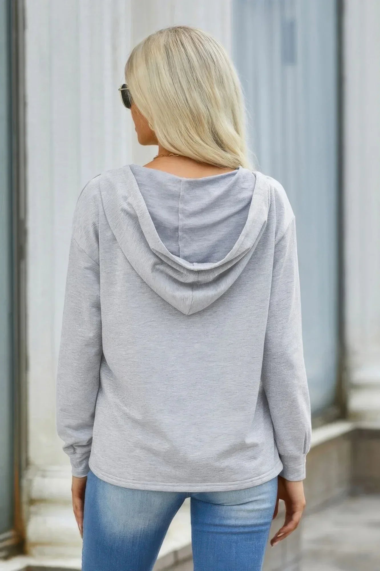 Solid Lace Trim Long Sleeve Loose Hoodie | Mixtshop LLC