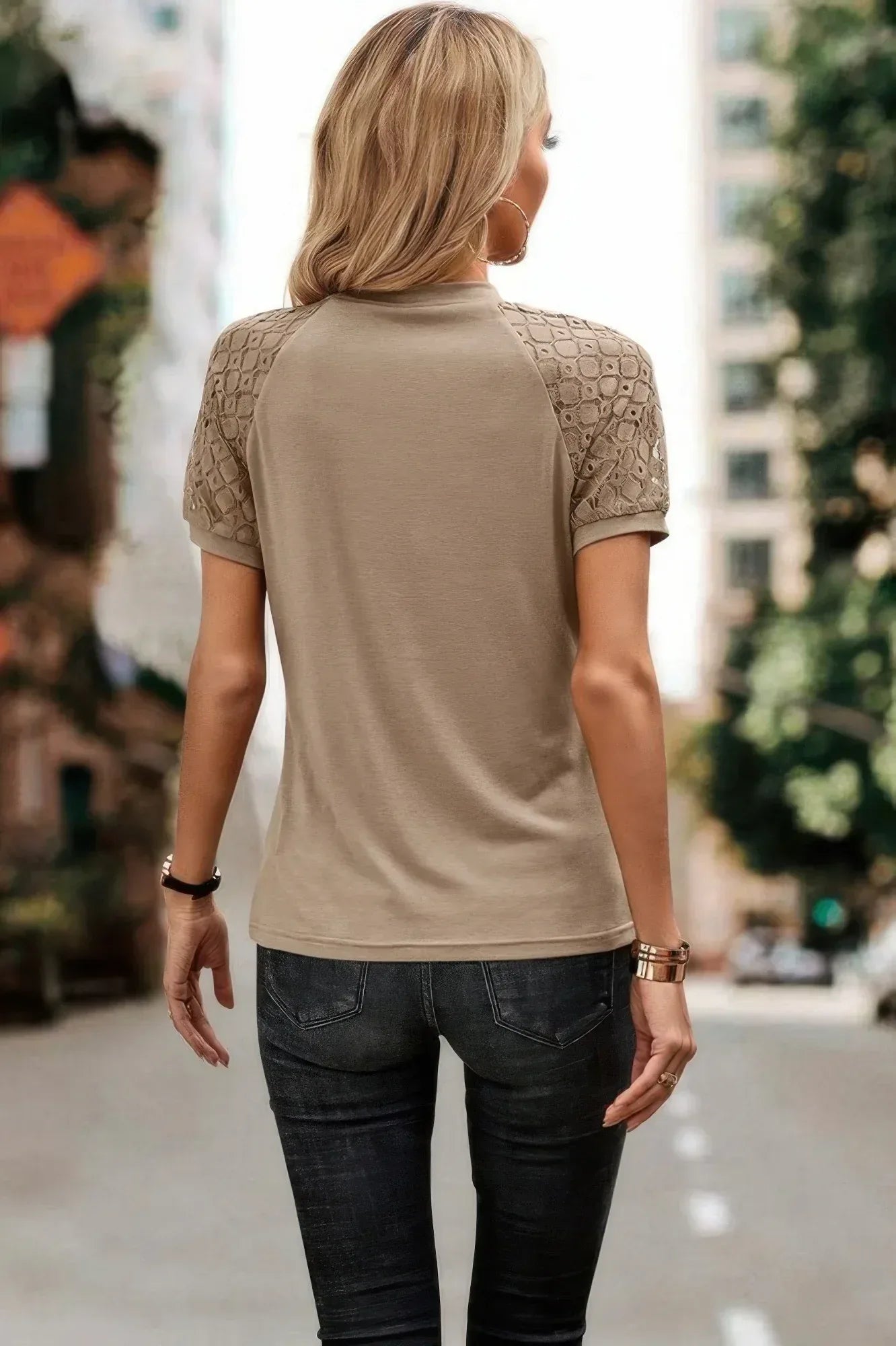 Solid Lace Sleeve Color Block Ruched Fit Top | Mixtshop LLC