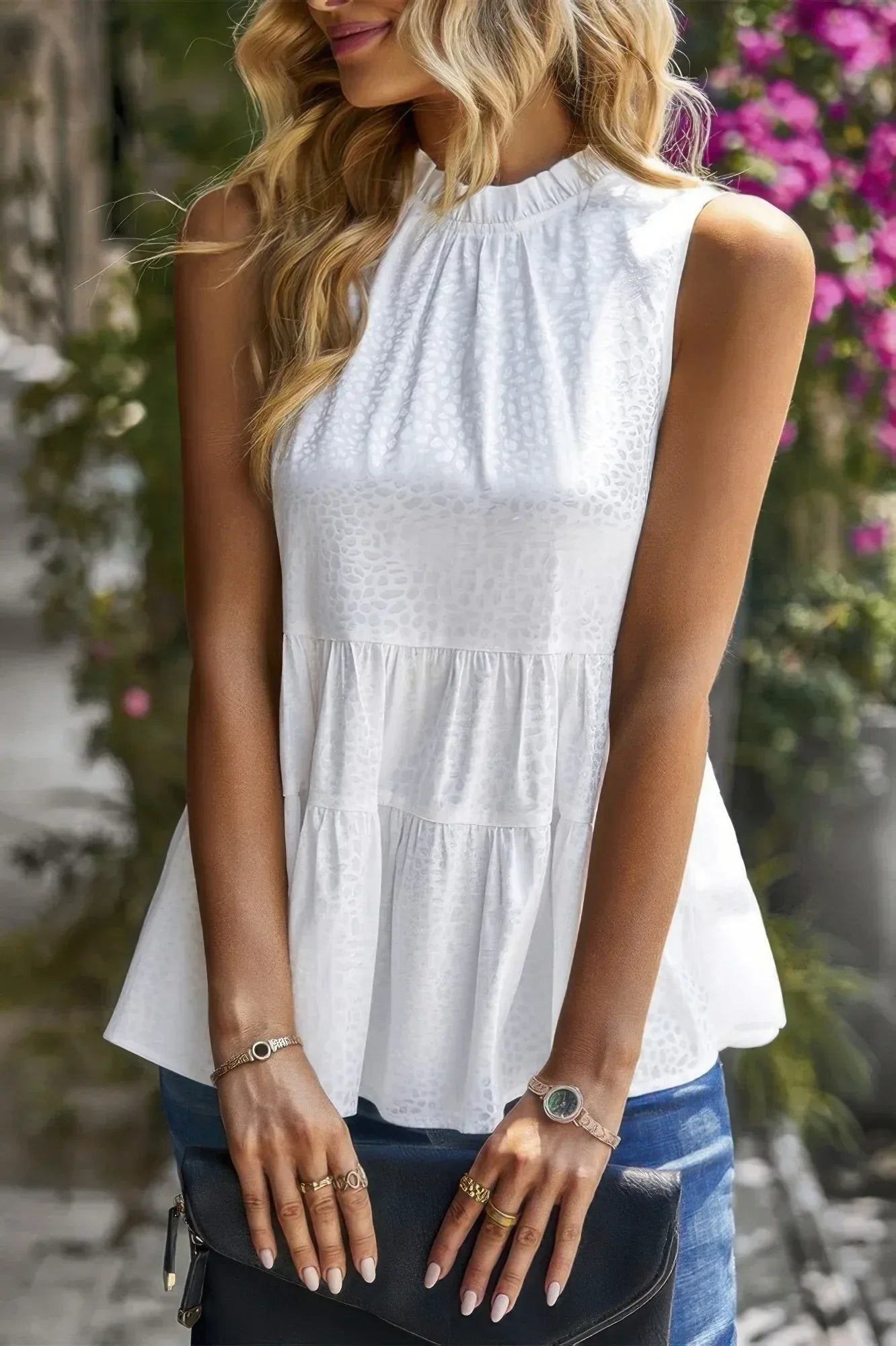 Sleeveless Ruffle Trim Ruffle Hem Loose Top | Mixtshop LLC