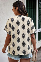 Plus Size Short Sleeve V Neck Printed Blouse | Mixtshop LLC