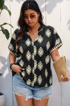 Plus Size Short Sleeve V Neck Printed Blouse | Mixtshop LLC