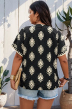 Plus Size Short Sleeve V Neck Printed Blouse | Mixtshop LLC