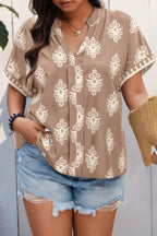Plus Size Short Sleeve V Neck Printed Blouse | Mixtshop LLC