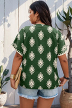 Plus Size Short Sleeve V Neck Printed Blouse | Mixtshop LLC