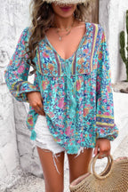 All Over Floral Print Cross Deep V Boho Top | Mixtshop LLC