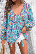 All Over Floral Print Cross Deep V Boho Top | Mixtshop LLC