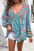 All Over Floral Print Cross Deep V Boho Top | Mixtshop LLC