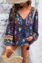 All Over Floral Print Cross Deep V Boho Top | Mixtshop LLC