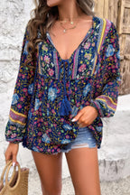 All Over Floral Print Cross Deep V Boho Top | Mixtshop LLC