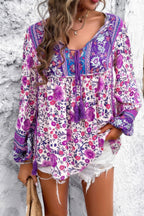 All Over Floral Print Cross Deep V Boho Top | Mixtshop LLC