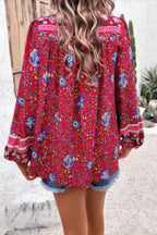 All Over Floral Print Cross Deep V Boho Top | Mixtshop LLC