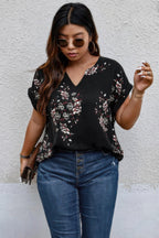 Plus Size Floral Print V Neck Loose Blouse | Mixtshop LLC