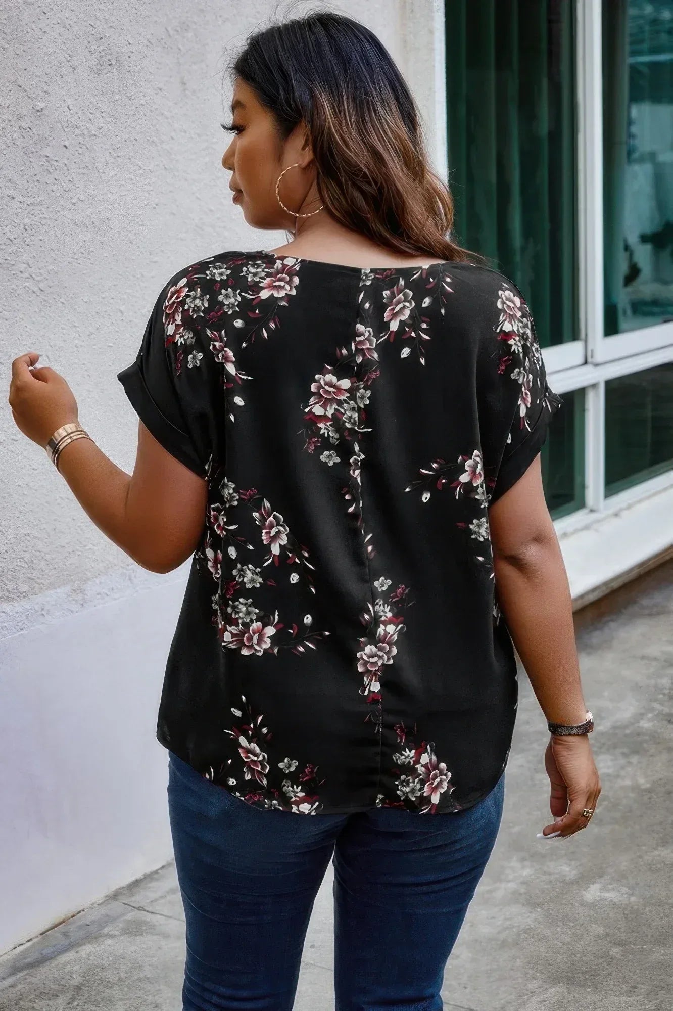 Plus Size Floral Print V Neck Loose Blouse | Mixtshop LLC