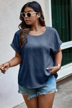 Plus Size Swiss Dot Solid Round Neck Loose Shirt | Mixtshop LLC